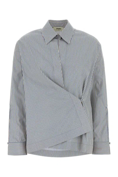 Fendi Embroidered Poplin Shirt In Blue