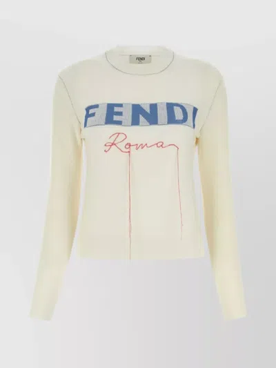 Fendi Ivory Stretch Cashmere Blend Sweater In Neutral