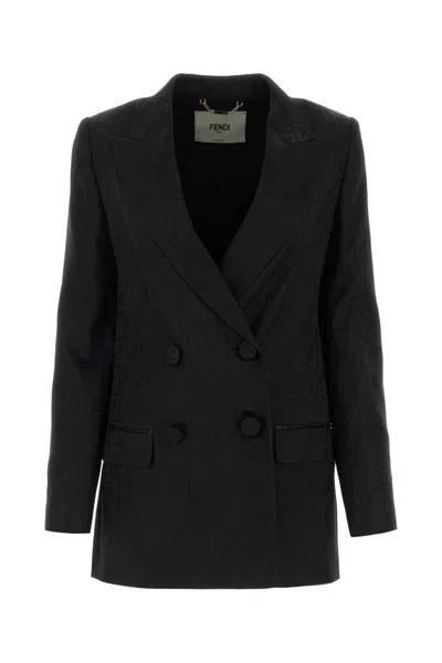 FENDI EMBROIDERED SATIN BLAZER