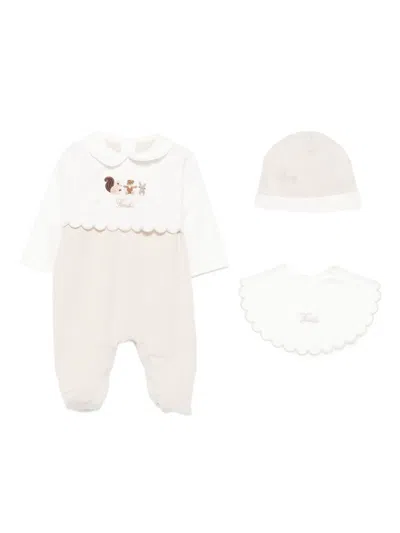 Fendi Embroidered-scallop Babygrow (set Of Three) In Neutral