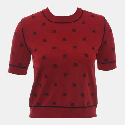 Pre-owned Fendi Embroidered Short Sleeve Knit Top In Red