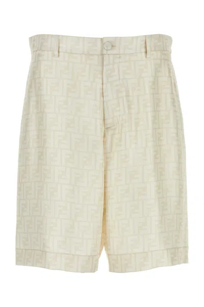 Fendi Embroidered Silk Bermuda Shorts In White