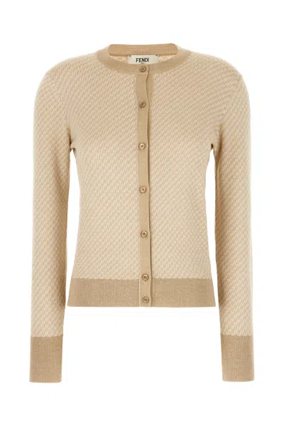 Fendi Embroidered Silk Blend Cardigan In Beige