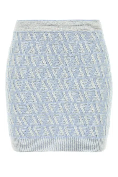Fendi Embroidered Silk Blend Mini Skirt In Blue