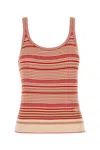 Fendi Beige And Red Striped Cotton And Silk Top In Multi