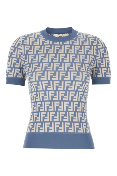 FENDI EMBROIDERED STRETCH COTTON BLEND TOP