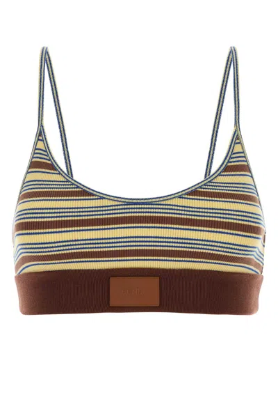 Fendi Embroidered Stretch Cotton Mini Crop-top In Brown