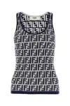 Fendi Ff Jacquard Ribbed Tank Top In Blu