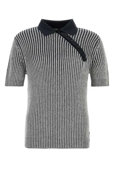 Fendi Polo In Misto Viscosa Stretch Ricamata  Uomo In Stripped