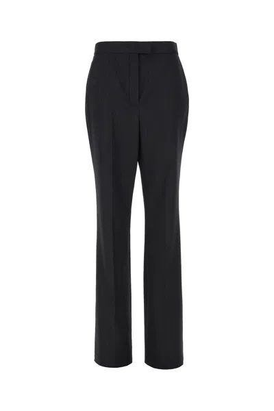 Fendi Embroidered Stretch Wool Blend Pants In Nero