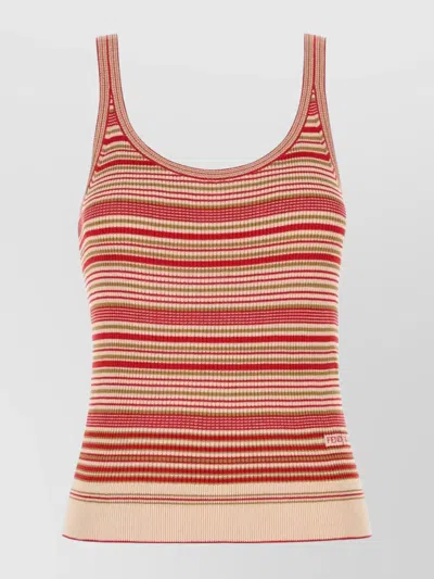 FENDI EMBROIDERED STRIPES SILK TANK TOP