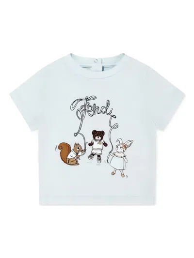 Fendi Babies' Embroidered T-shirt In Blue