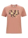 Fendi Pink Cotton T-shirt With Logo Print Women In Pink
