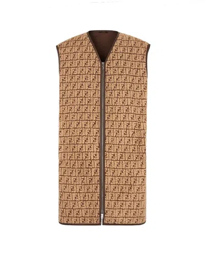 Fendi Embroidered Teddy Jacket In Brown