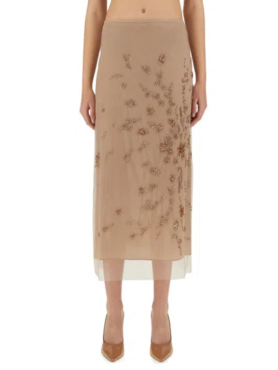 Fendi Embroidered Tulle Skirt In Brown