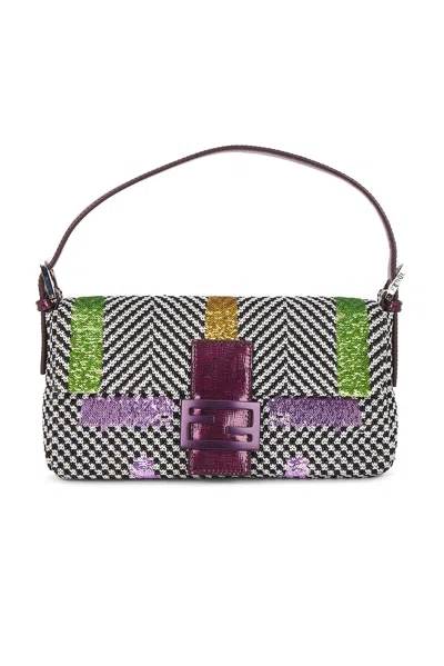 Pre-owned Fendi Embroidered Tweed Baguette Shoulder Bag In Multi