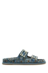 Fendi Light Blue Ff Jacquard Velvet Slides
