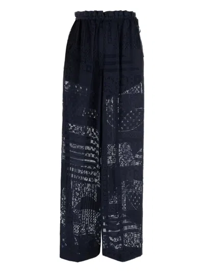 FENDI EMBROIDERED WIDE-LEG TROUSERS