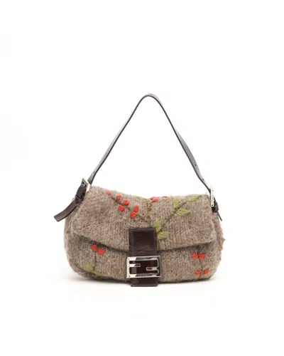 Fendi Embroidered Wool Baguette Bag