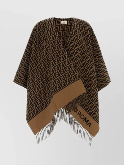 Fendi Embroidered Wool Blend Cape