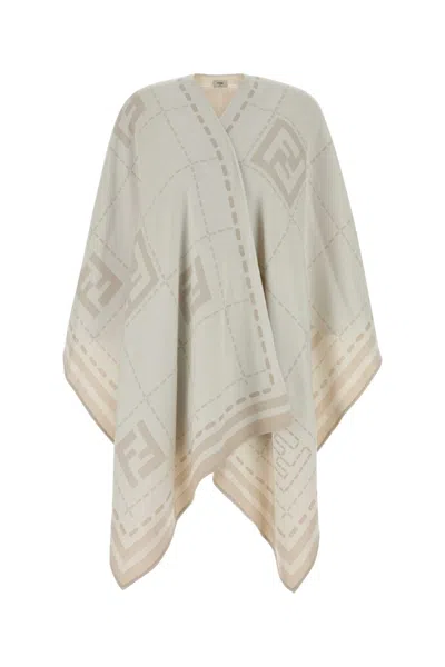 Fendi Embroidered Wool Cape In Neutral