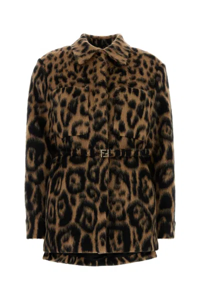 Fendi Embroidered Wool Jacket In Brown