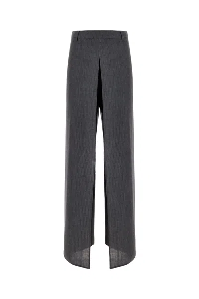 Fendi Embroidered Wool Pant In Grey