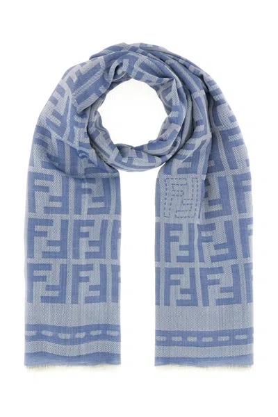 Fendi Embroidered Wool Scarf In Blue