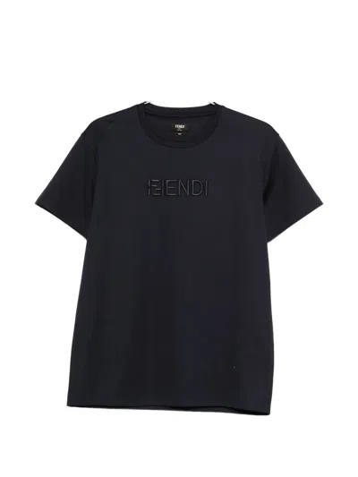 Fendi Ts Slim Ff Stiching 3d Embroidered Tshirt In Black