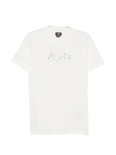 Fendi Short Sleeves Crew Neck Cotton T Shirt In White