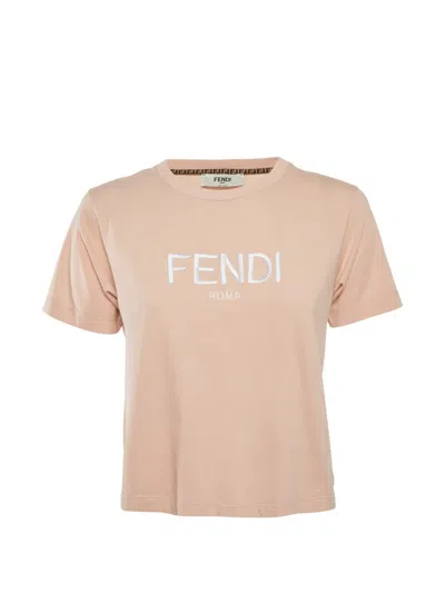 Pre-owned Fendi Embroidered-logo T-shirt In Pink