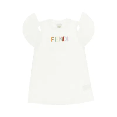 Fendi Embroidery French Terry Mini Dress Kids In White