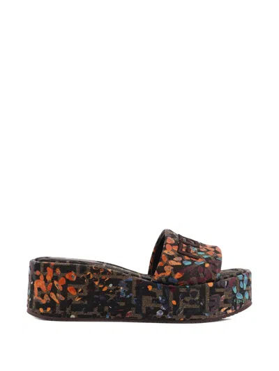Fendi Women Ff Fabric Sandals With Multicolor Detail