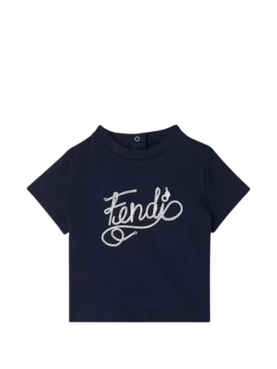 Fendi Babies' Embroidery Short-sleeve T-shirt In Blue