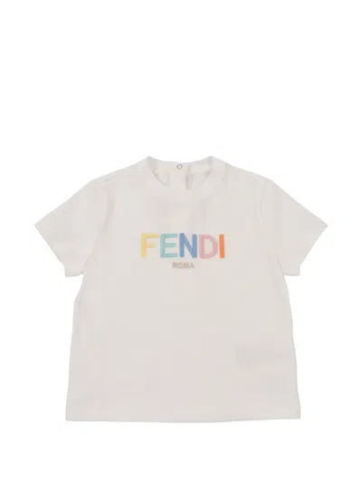 Fendi Kids' Embroidery-logo T-shirt In White