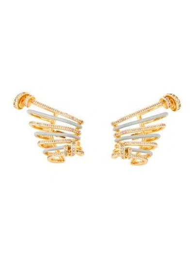 Pre-owned Fendi Enamel & Crystal 'filo' Earcuff Earrings In Blue