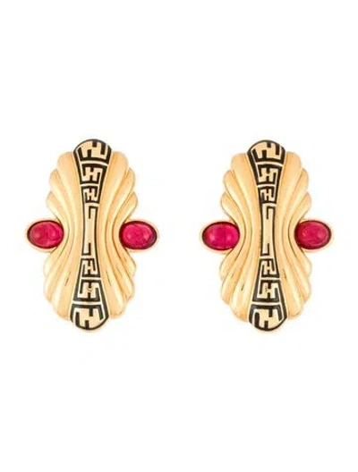 Pre-owned Fendi Enamel & Resin Clip On Earrings In Multi