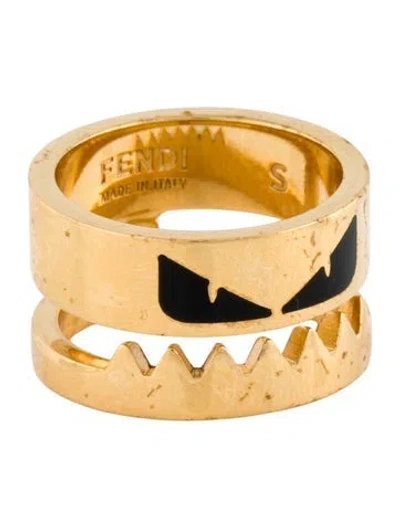 Pre-owned Fendi Enamel Bag Bug Band Ring In Black
