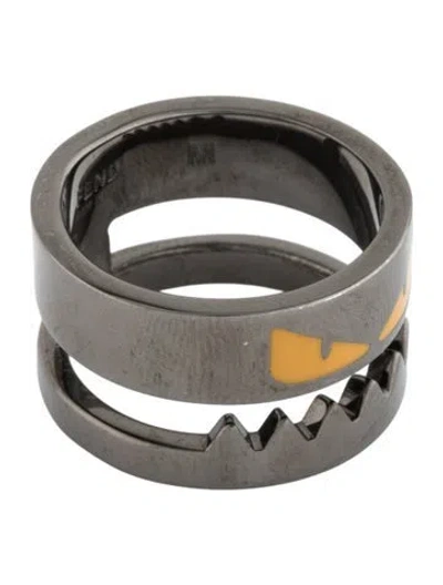 Pre-owned Fendi Enamel Bag Bugs Band Ring In Yellow
