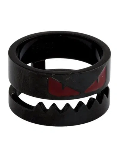 Pre-owned Fendi Enamel Bag Bugs Eyes Band Ring In Black
