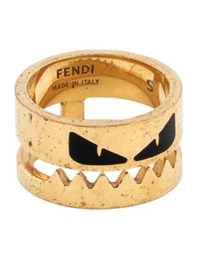 Pre-owned Fendi Enamel Bag Bugs Eyes Band Ring In Black