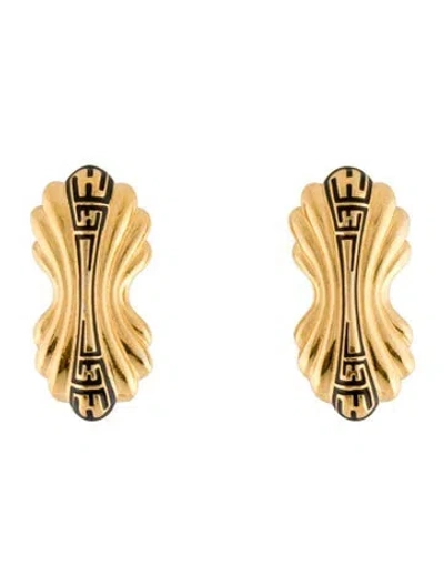 Pre-owned Fendi Enamel Clip On Earrings In Black