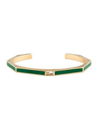 Pre-owned Fendi Enamel Cuff Bracelet, 6.5" In Green