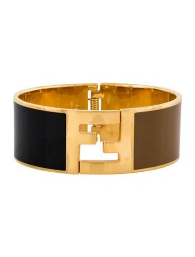 Pre-owned Fendi Enamel Sta Bangle Bracelet, 6.25" In Black/brown