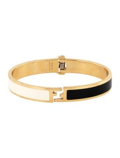 Pre-owned Fendi Enamel Sta Hinged Bangle Bracelet, 6" In Black/white