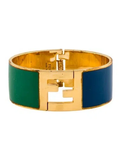Pre-owned Fendi Enamel Sta Hinged Bangle Bracelet, 6" In Multi