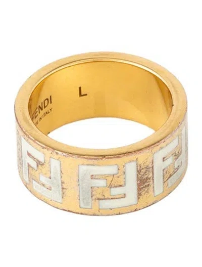 Pre-owned Fendi Enamel 'ff' Forever Band Ring In White