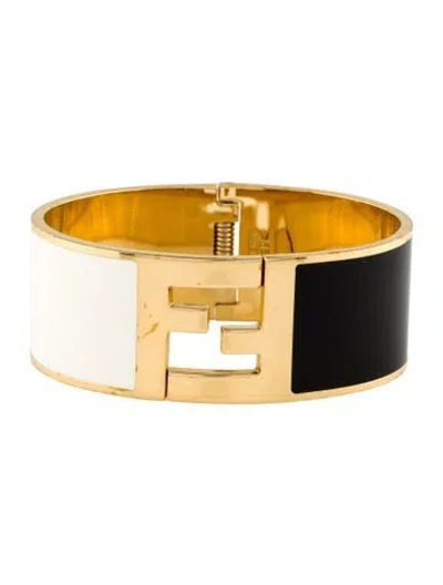 Pre-owned Fendi Enamel Ff Hinged Bracelet, 5.75" In Multi