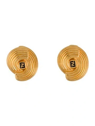 Pre-owned Fendi Enamel Ff Logo Clip On Earrings In Black