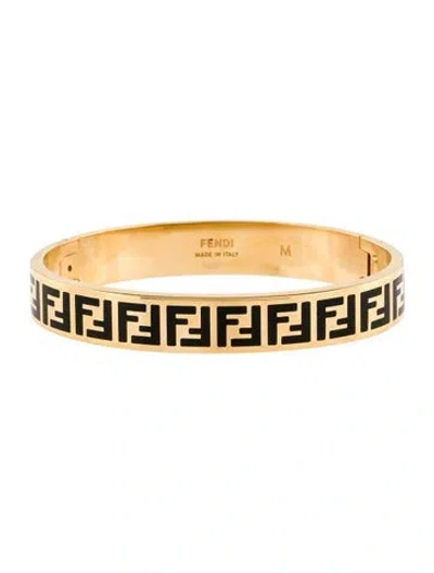 Pre-owned Fendi Enamel Forever Bangle Bracelet, 6.5" In Black